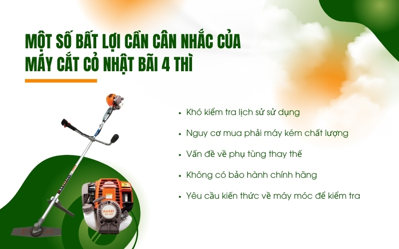 Một số bất lợi cần cân nhắc của máy cắt cỏ nhật bãi 4 thì