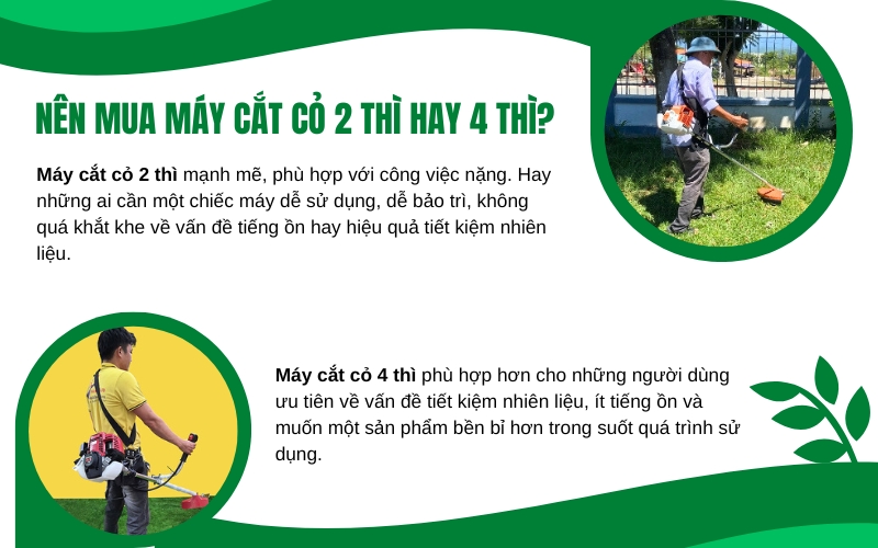 Nên Mua Máy Cắt Cỏ Chạy Xăng 2 Thì Hay 4 Thì?