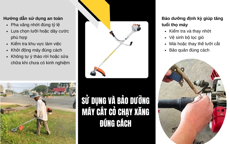 Sử dụng và bảo dưỡng máy cắt cỏ chạy xăng đúng cách