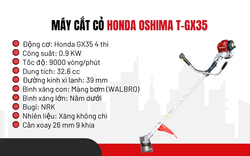 Thông số chi tiết của Máy cắt cỏ Honda Oshima T-GX35