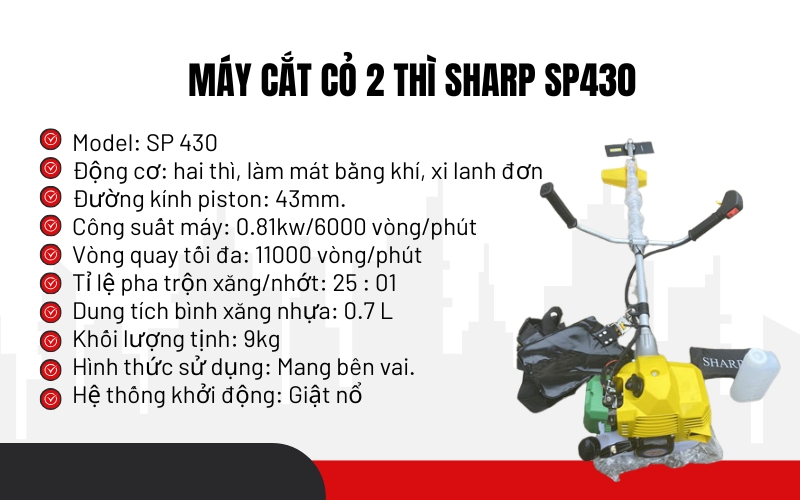 Thông số kỹ thuật của Máy cắt cỏ 2 thì Sharp SP430