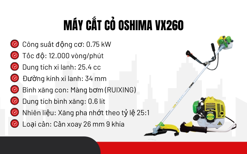 Thông số kỹ thuật của Máy cắt cỏ Oshima VX260