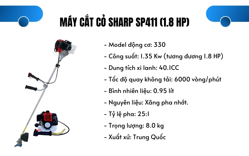 Thông số kỹ thuật của Máy cắt cỏ Sharp SP411 (1.8 HP)