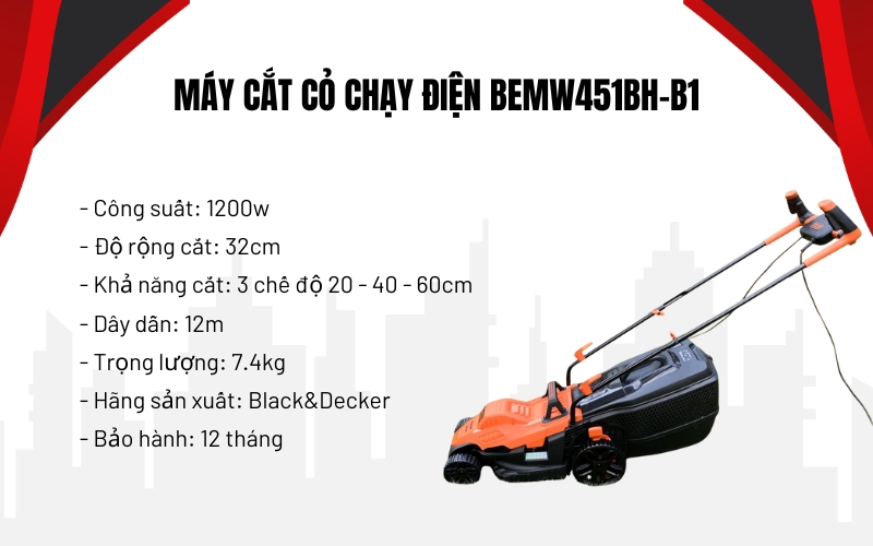 Thông số kỹ thuật của Máy cắt cỏ chạy điện BEMW451BH-B1