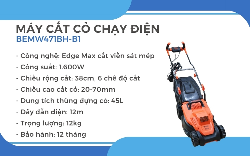 Thông số kỹ thuật của Máy cắt cỏ chạy điện BEMW471BH-B1