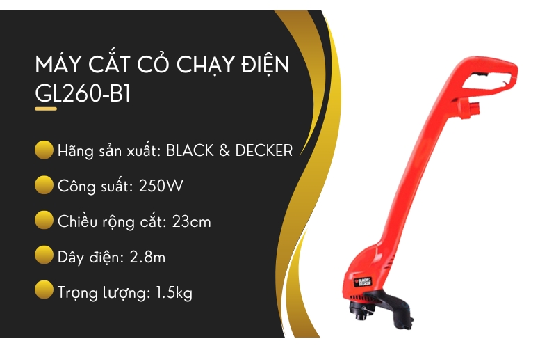 Thông số kỹ thuật của Máy cắt cỏ chạy điện GL260-B1
