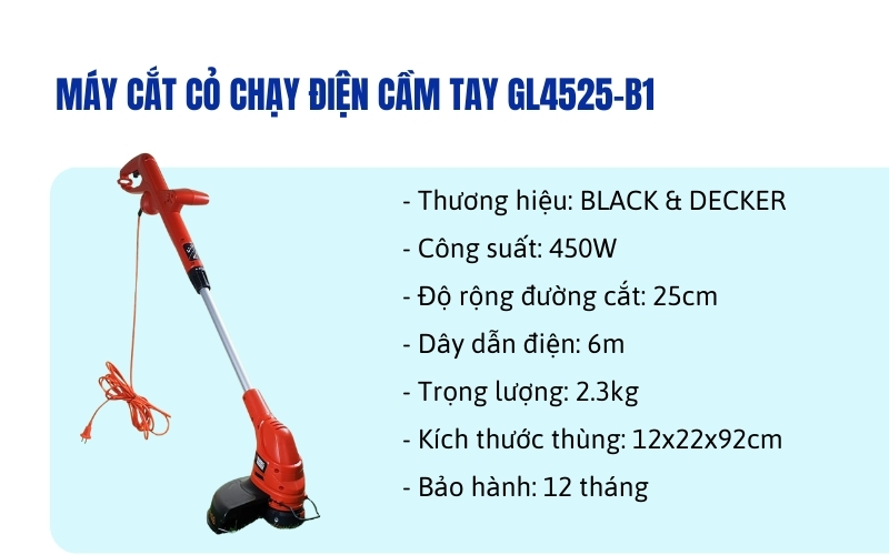 Thông số kỹ thuật của Máy cắt cỏ chạy điện cầm tay GL4525-B1