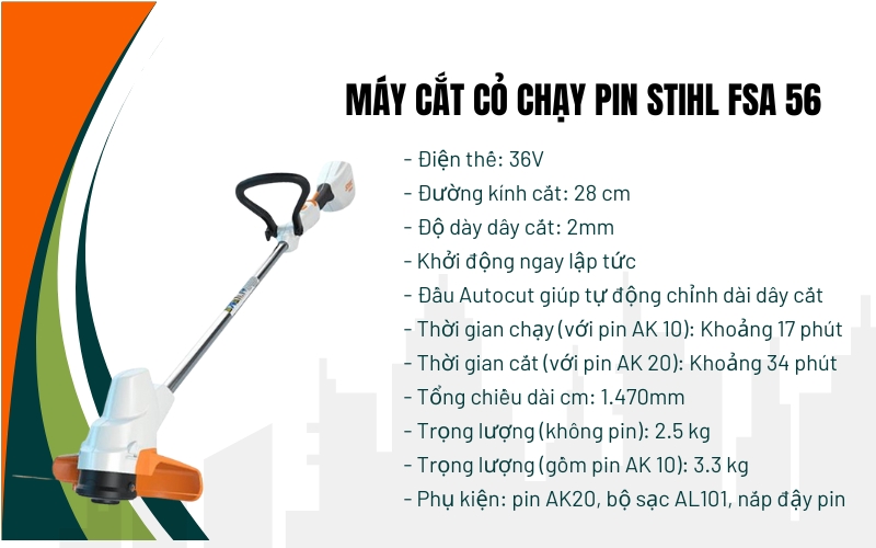 Thông số kỹ thuật của Máy cắt cỏ chạy pin Stihl FSA 56
