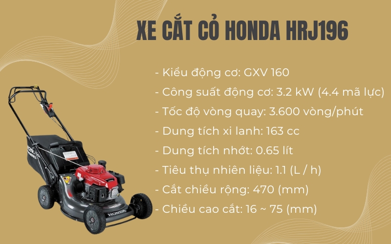 Thông số kỹ thuật của Xe cắt cỏ Honda HRJ196
