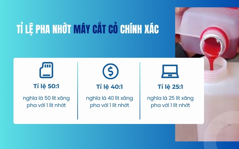 Tỉ lệ pha nhớt máy cắt cỏ chính xác