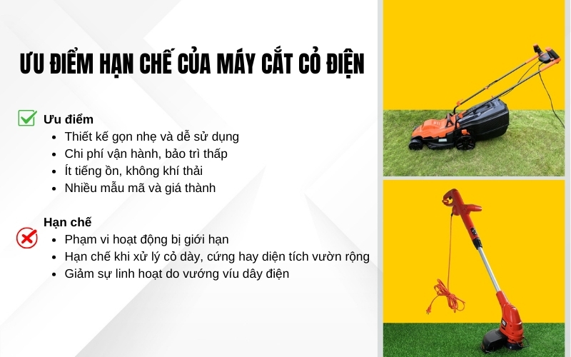 Ưu điểm hạn chế của máy cắt cỏ điện