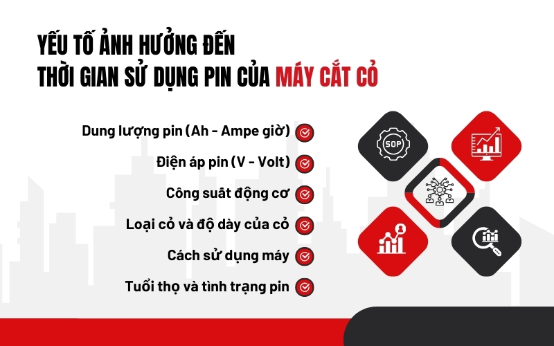 Yếu tố ảnh hưởng đến thời gian sử dụng pin của máy cắt cỏ