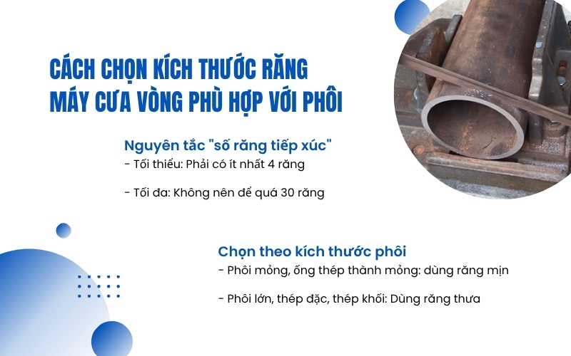 Cách chọn kích thước răng máy cưa vòng phù hợp với phôi