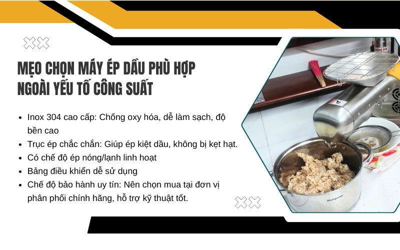 Mẹo chọn máy ép dầu phù hợp ngoài yếu tố công suất