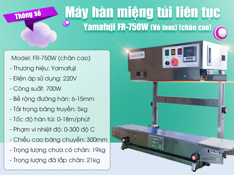 Thông số của máy hàn miệng túi liên tục FR-750W