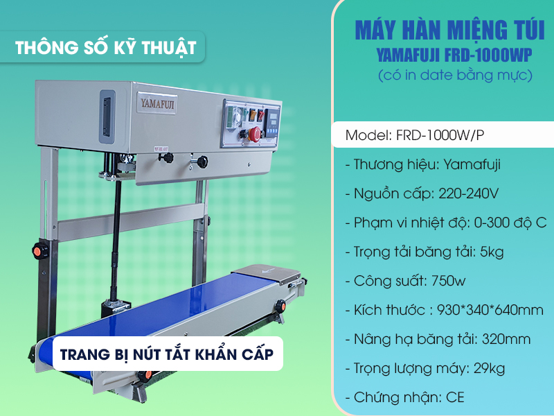 Thông số kỹ thuật của máy hàn miệng túi FRD-1000WP