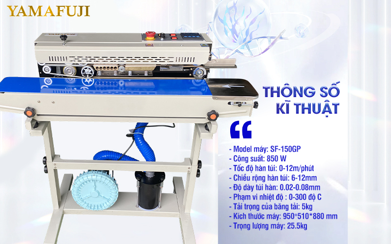 Thông số kỹ thuật máy hàn túi liên tục thổi khí Yamafuji SF-150GP