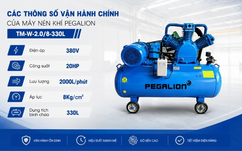 Các thông số vận hành chính của máy nén khí Pegalion TM-W-2.08-330L