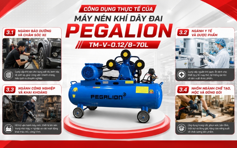 Công dụng thực tế của Máy nén khí Pegalion TM-V-0.12/8-70L