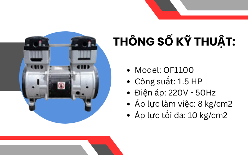 Đầu nén khí không dầu giảm âm Wing OF1100