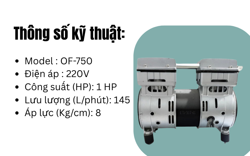 Đầu nén khí không dầu giảm âm Wing OF750