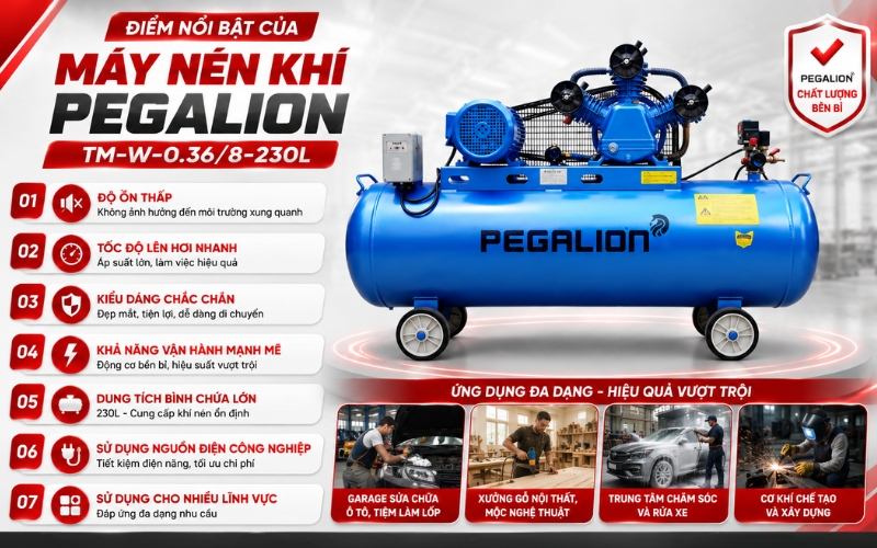 Điểm nổi bật của Máy nén khí Pegalion TM-W-0.36/8-230L