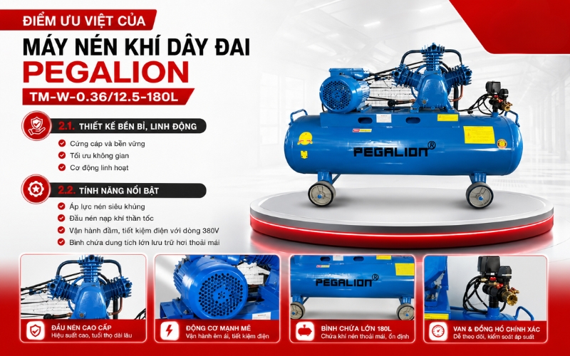 Điểm ưu việt của Máy nén khí Pegalion TM-W-0.36/12.5-180L