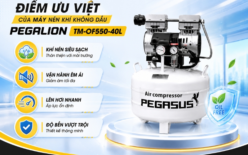Điểm ưu việt của Máy nén khí không dầu Pegalion TM-OF550-40L