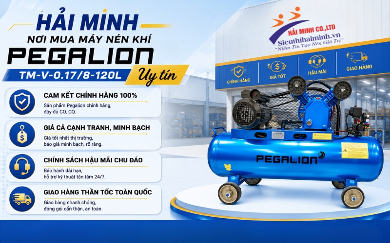 Hải Minh - nơi mua Máy nén khí Pegalion TM-V-0.17/8-120L uy tín
