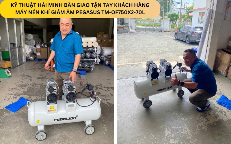 Kỹ thuật Hải Minh bàn giao Máy nén khí giảm âm Pegasus TM-OF750X2-70L