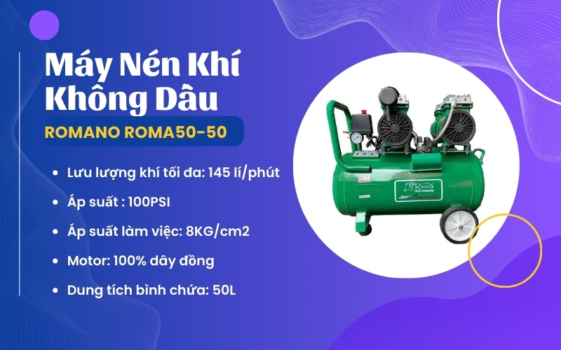 Máy Nén Khí Không Dầu Romano ROMA50-50 