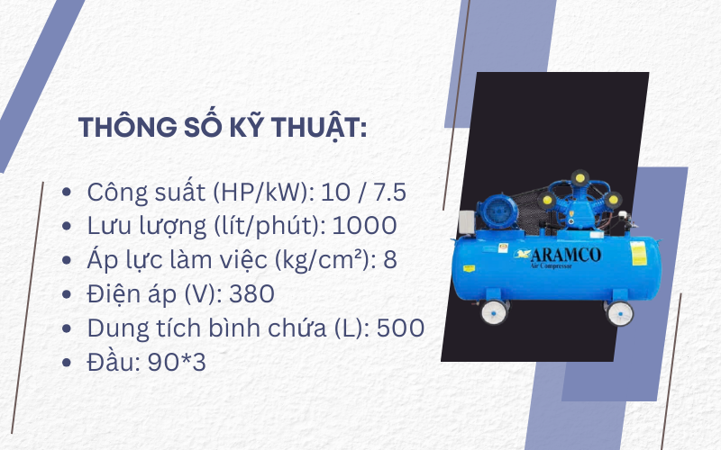 Thông số kỹ thuật của máy nén khí Aramco W-0.9/8