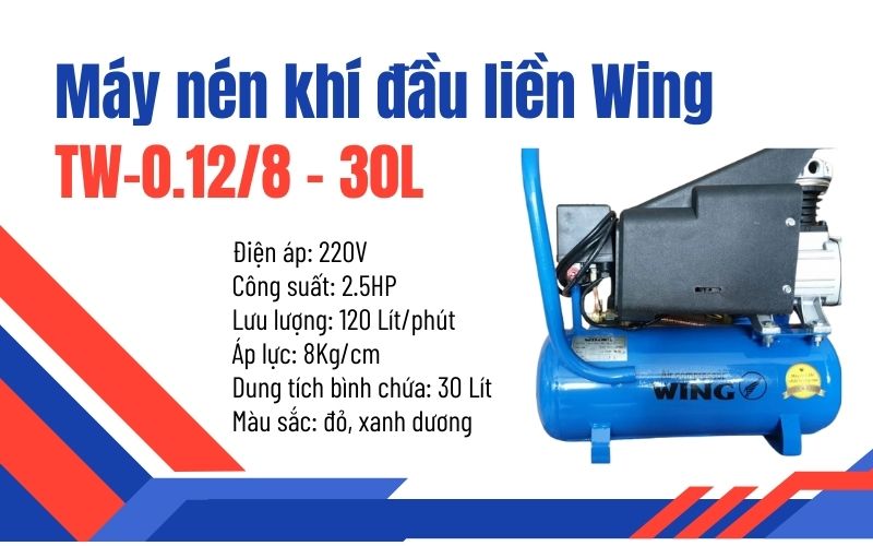 Máy nén khí đầu liền Wing TW-0.12/8 - 30L