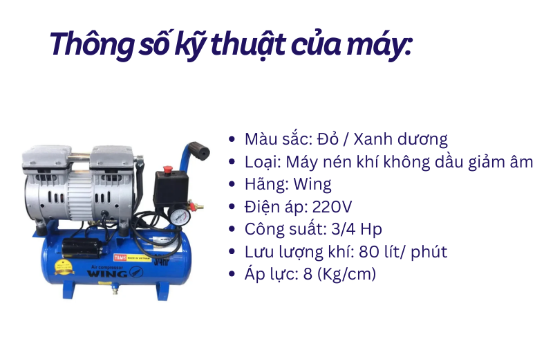 Máy nén khí không dầu giảm âm  WING TW-OF550-12L