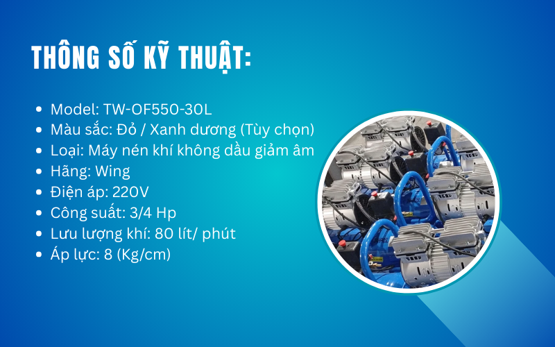 Máy nén khí không dầu giảm âm WING TW-OF550-30L