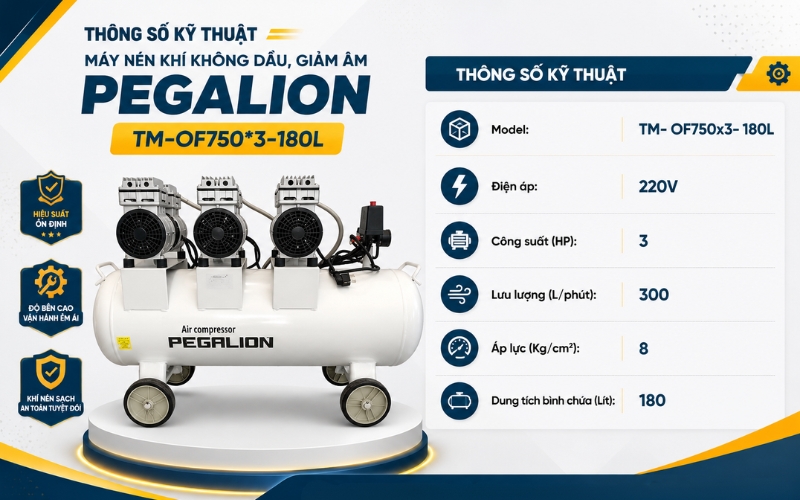 Thông số kỹ thuật của Máy nén khí Pegalion TM-OF750*3-180L