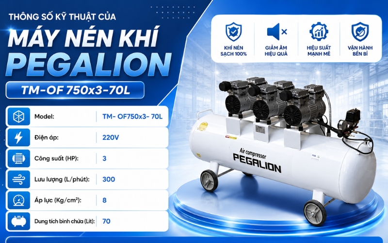 Thông số kỹ thuật của Máy nén khí Pegalion TM-OF750x3-70L