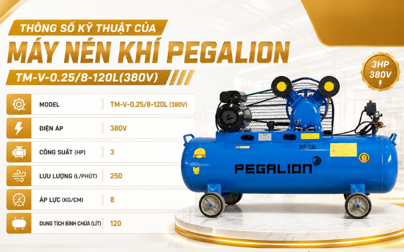 Thông số kỹ thuật của Máy nén khí Pegalion TM-V-0.25/8-120L(380V)