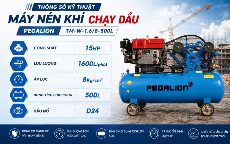 Thông số kỹ thuật máy nén khí chạy dầu Pegalion TM-W-1.68-500L