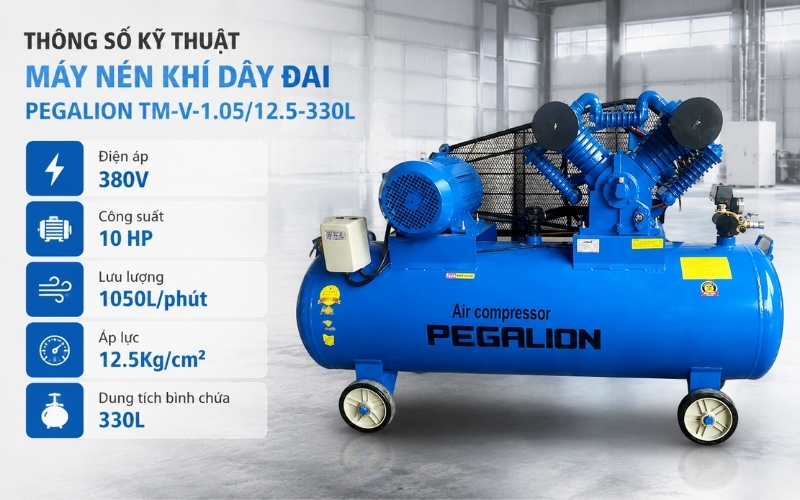 Thông số kỹ thuật máy nén khí dây đai Pegalion TM-V-1.0512.5-330L
