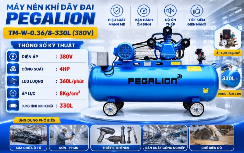Thông số kỹ thuật máy nén khí dây đai Pegalion TM-W-0.368-330L