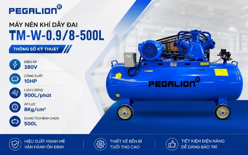 Thông số kỹ thuật máy nén khí dây đai Pegalion TM-W-0.98-500L