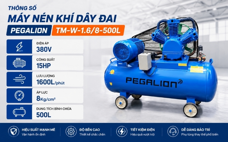 Thông số máy nén khí dây đai Pegalion TM-W-1.68-500L