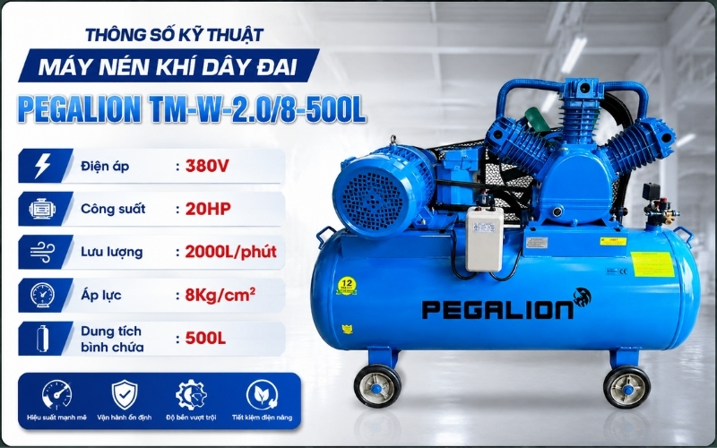 Thông số máy nén khí dây đai Pegalion TM-W-2.08-500L