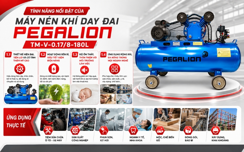 Tính năng nổi bật của Máy nén khí Pegalion TM-V-0.17/8-180L