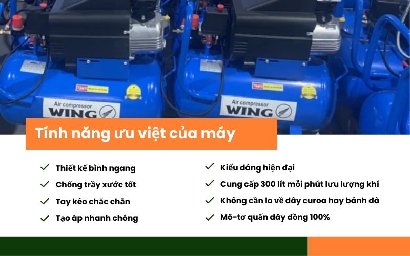 Tính năng ưu việt của máy nén khí đầu liền Wings TW-0.3/8 - 60L
