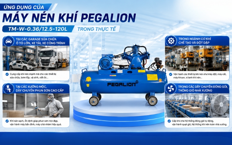 Ứng dụng của Máy nén khí Pegalion TM-W-0.36/12.5-120L trong thực tế