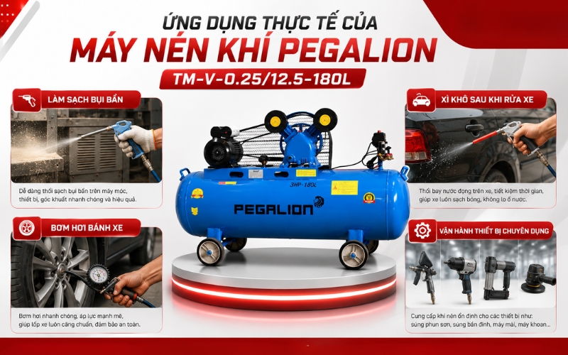 Ứng dụng thực tế của Máy nén khí Pegalion TM-V-0.25/12.5-180L