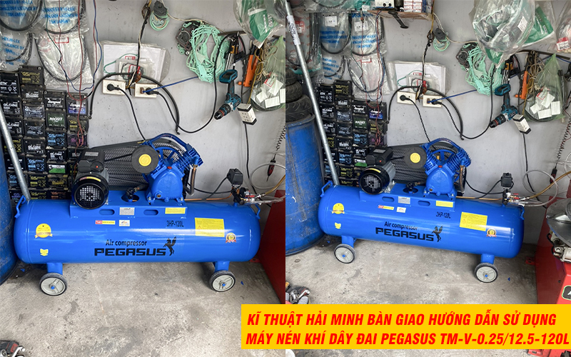 bàn giao Máy nén khí dây đai PEGASUS TM-V-0.2512.5-120L