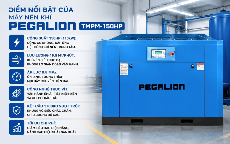 Điểm nổi bật của máy nén khí PEGALION TMPM-150HP